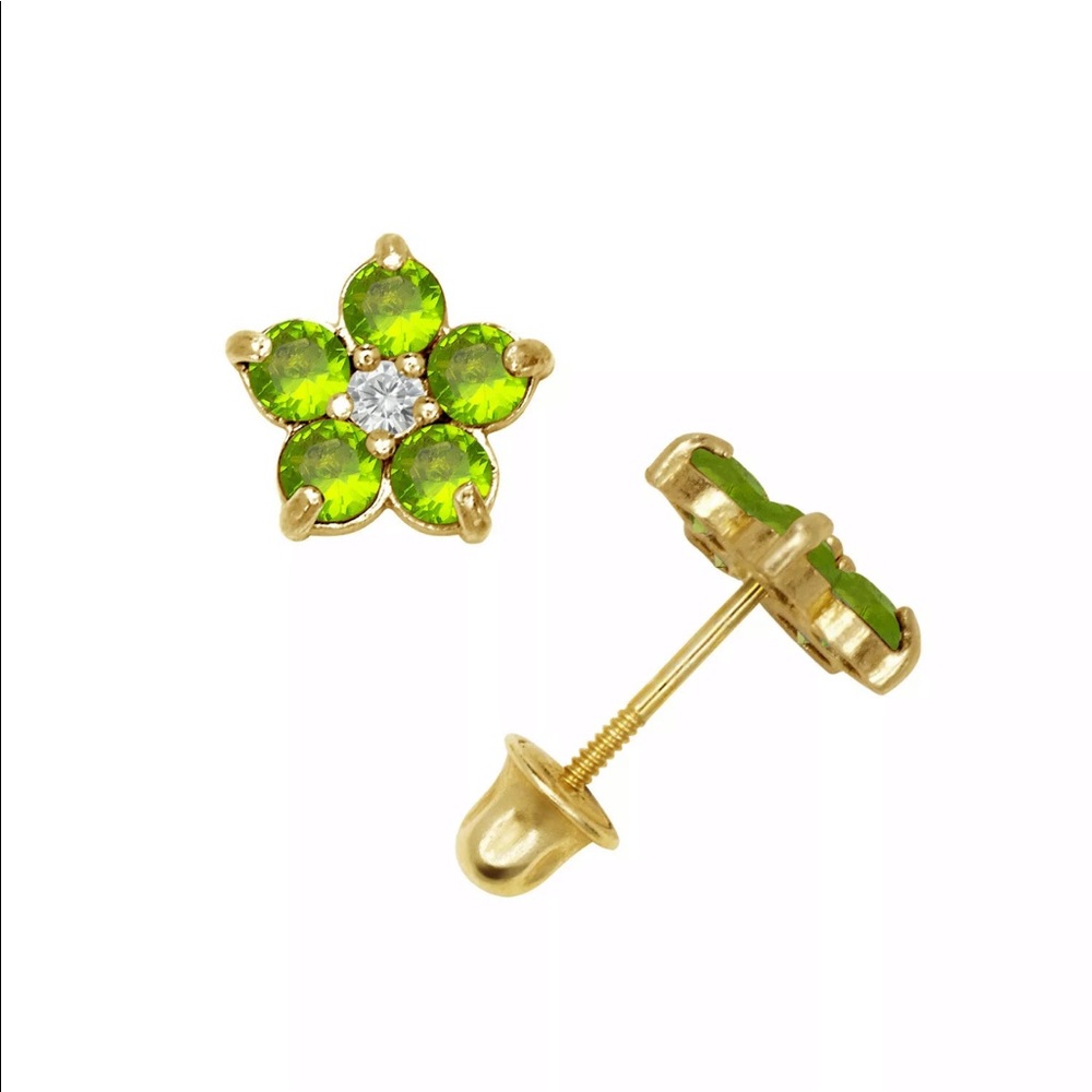 14k Solid Yellow Gold Birthstone Flower Earring